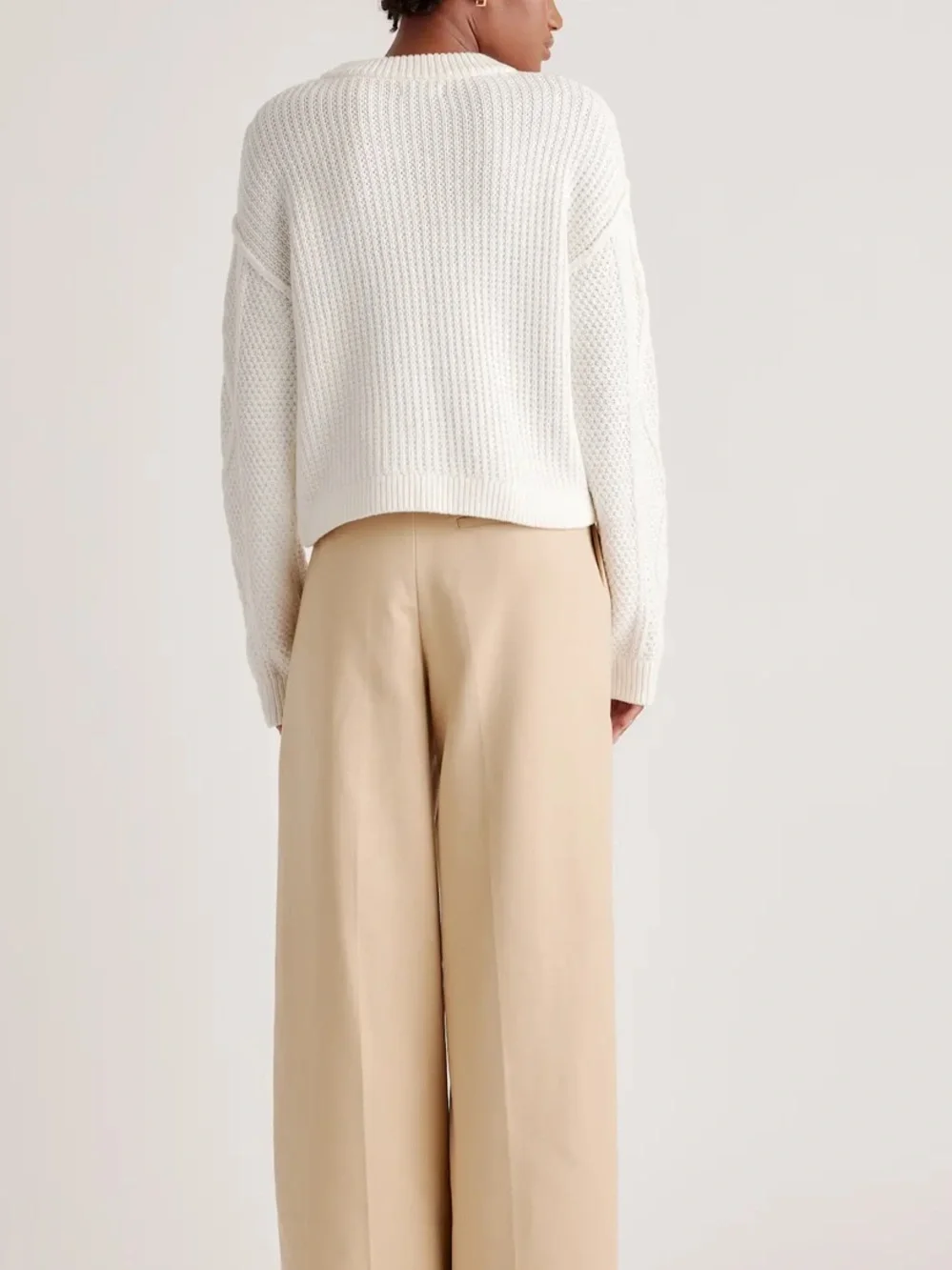 Quince 100% Organic Cotton Cropped Cable-knit Crew Sweater Women’s Size XL